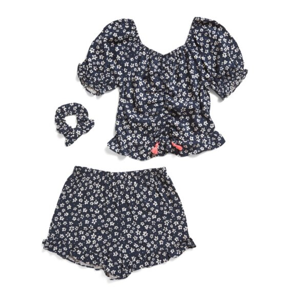 VINCE CAMUTO Blue Big Girls 2pc Floral Printed Top And Shorts Set - Picture 1 of 2